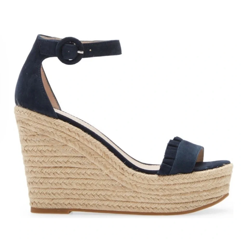 PELLE Moda Rosana Espadrille Midnight Platform Wedge Heel Sandal - Size 9.5, NIB